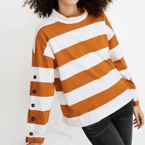 Madewell Striped Button-Sleeve Turtleneck Top - MC260